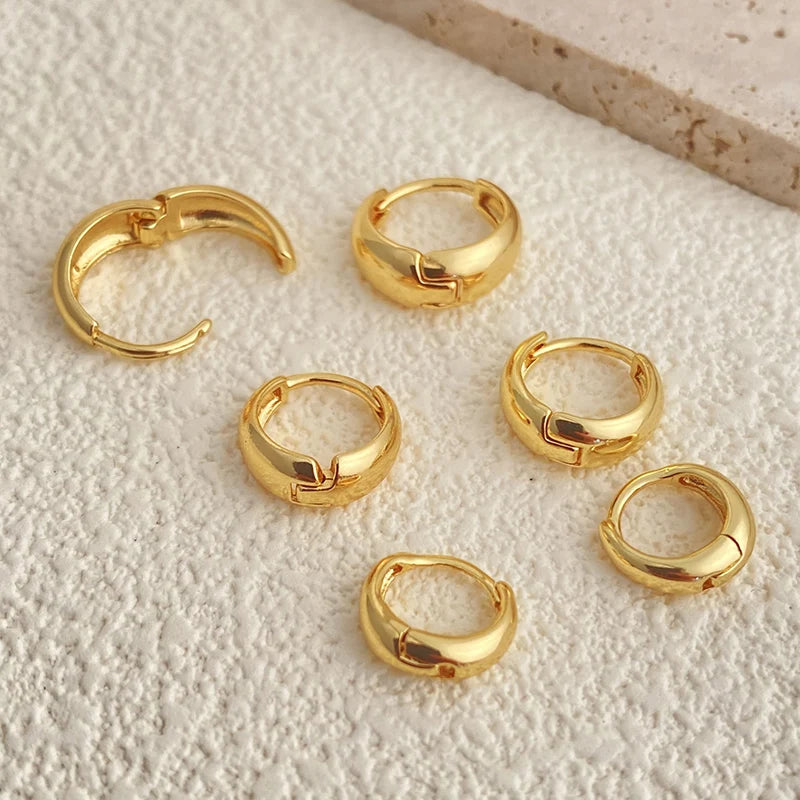 3 Pairs Chunky Gold Color Hoop Earrings