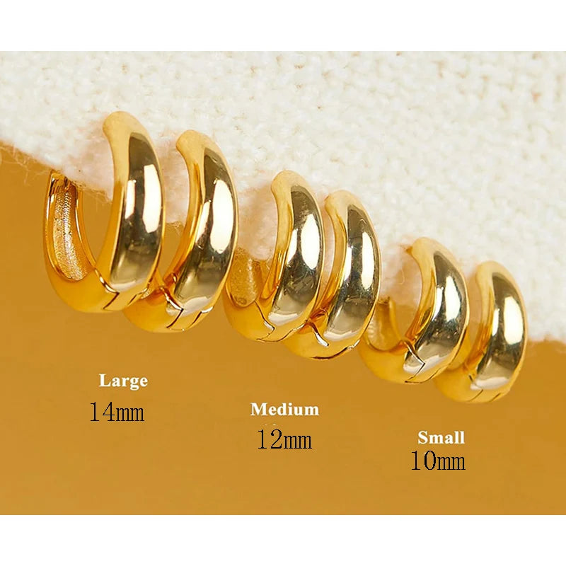 3 Pairs Chunky Gold Color Hoop Earrings